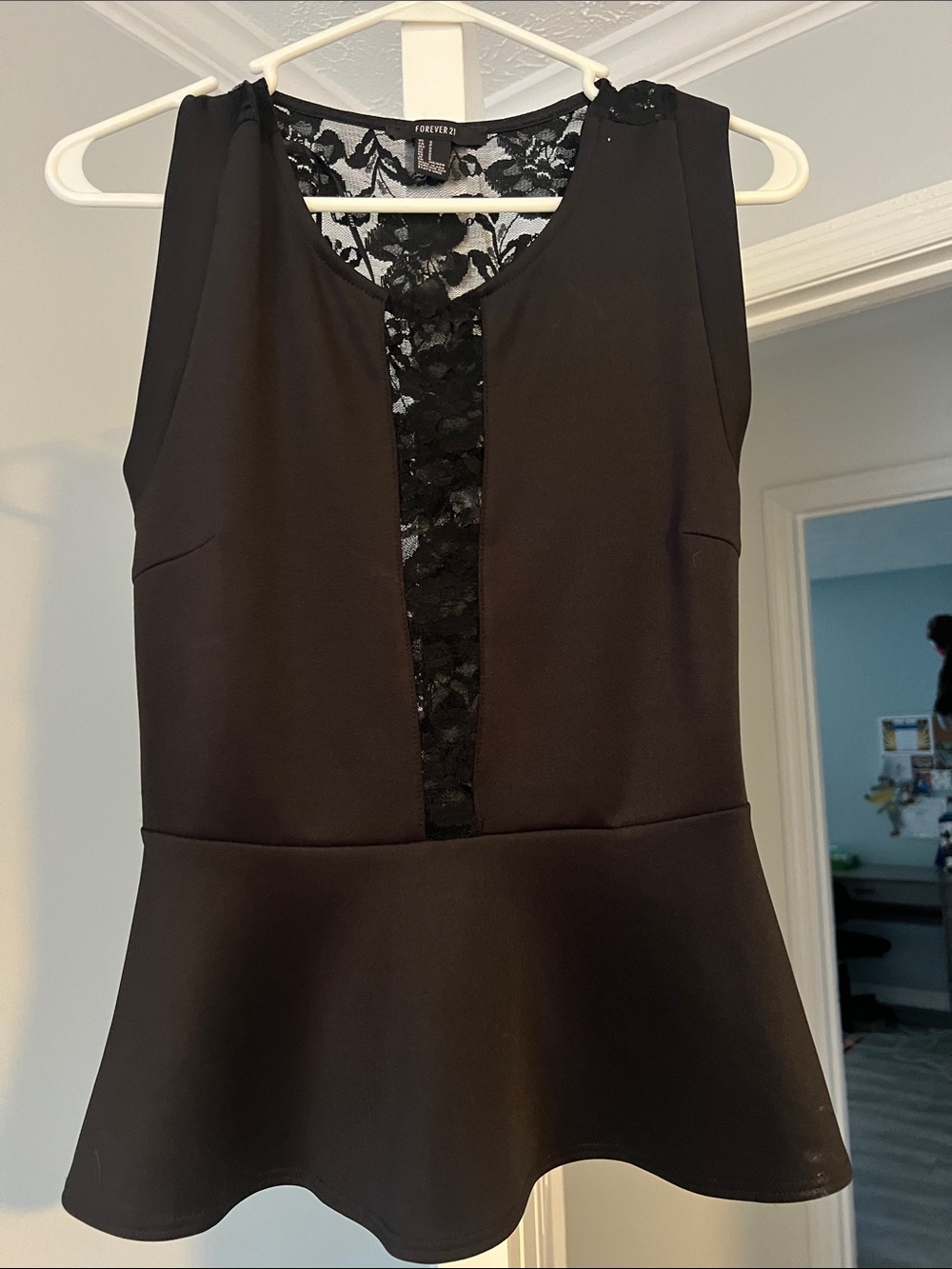 Forever 21 Black Lace-Front Peplum Tank